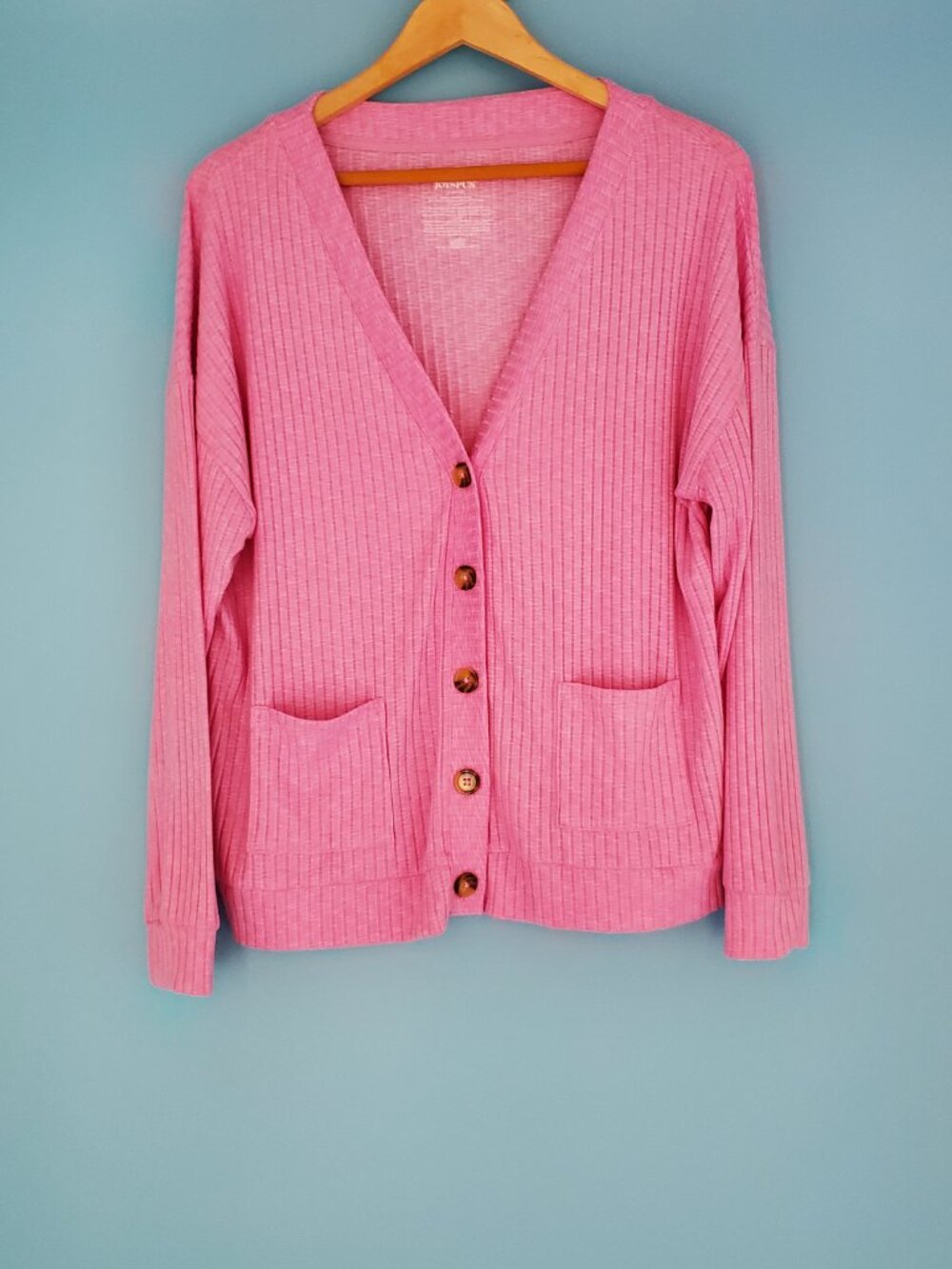 Joyspun Pajama Top Size Large (12-14) Button Up V-Neck Long Sleeve